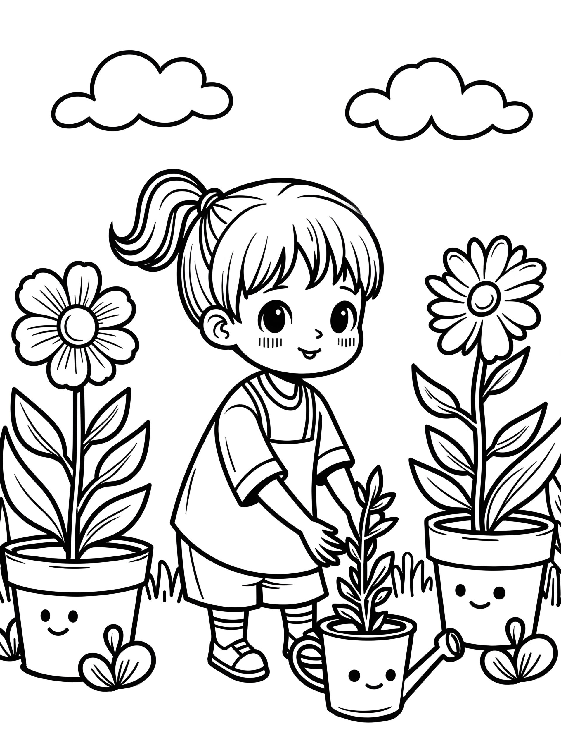 Cute Child Planting Flowers Garden Scaled