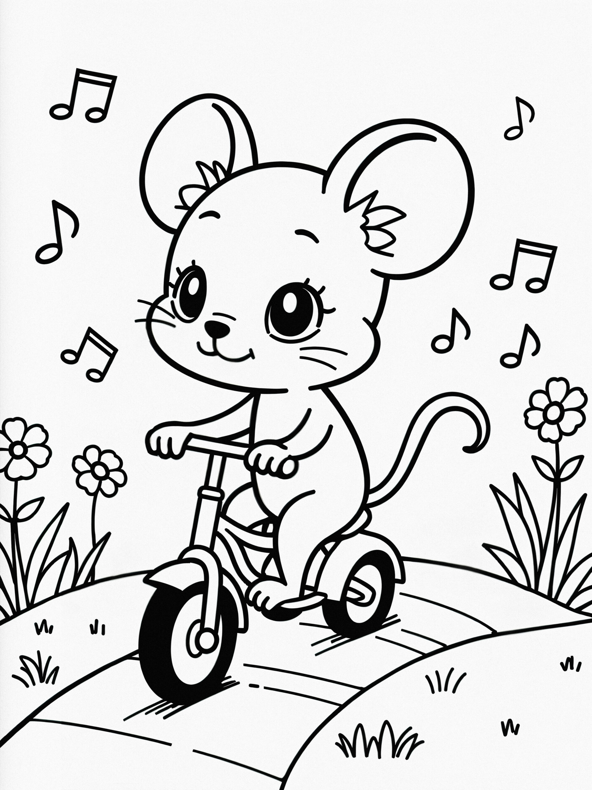 Cute Mouse Riding Tricycle With Music Notes Scaled