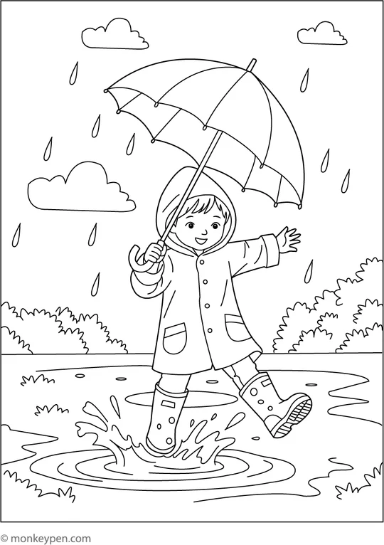 4022 08 Spring Rain With Umbrella Coloring Page