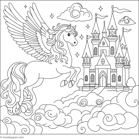4745 08 Pegasus And A Castle In The Sky Coloring Page