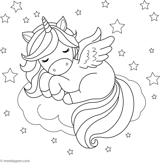 4746 09 Sleeping Pegasus In A Starry Sky Coloring Page