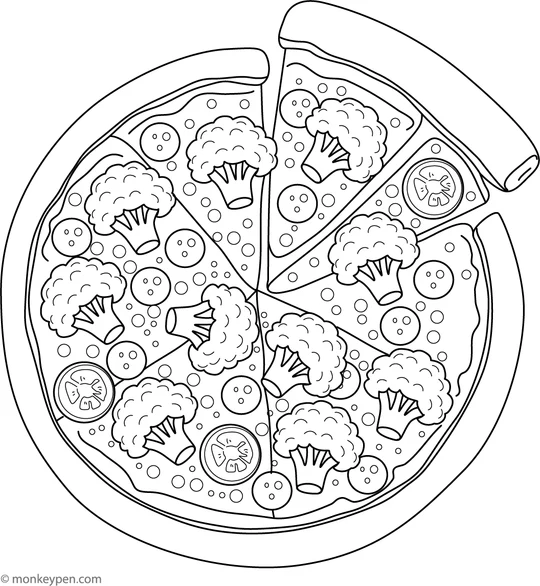 5089 09 Broccoli Pizza Coloring Page