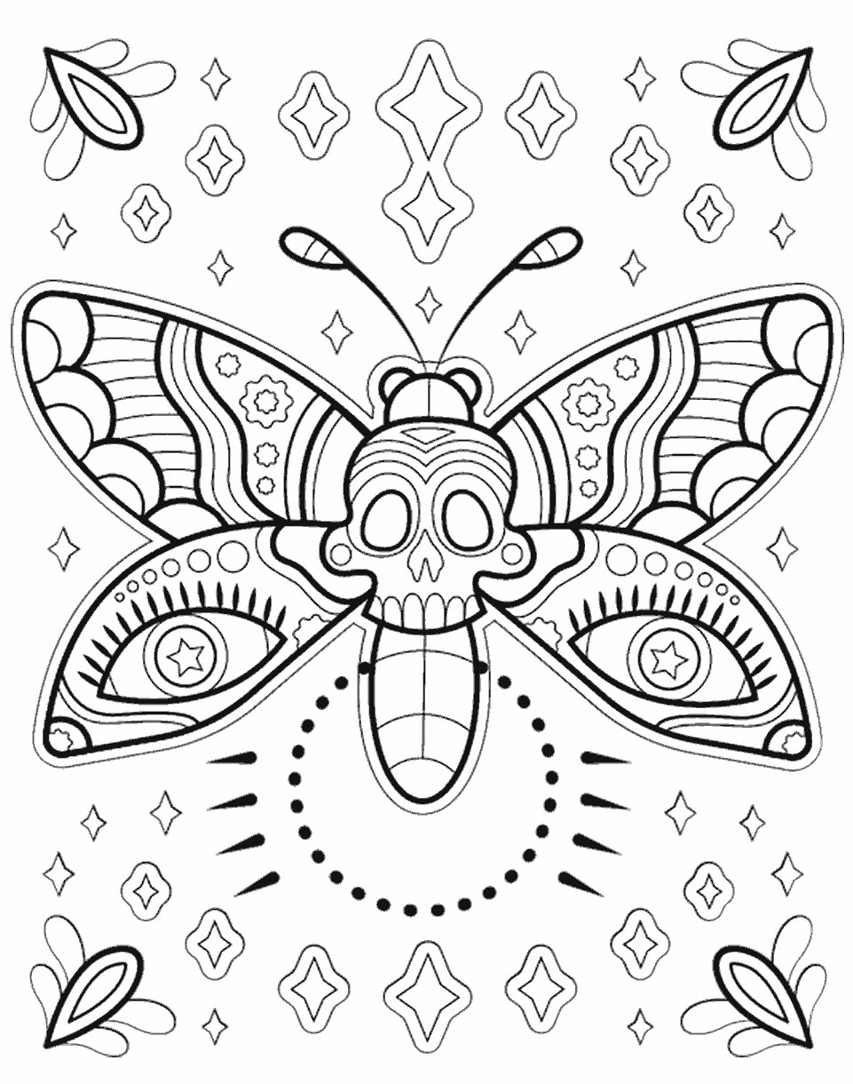 Sugar Skull Butterfly Free Coloring Page