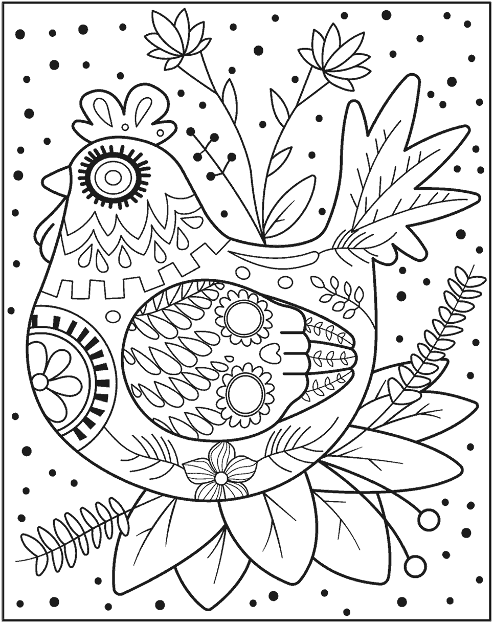 Sugar Skull Rooster Free Coloring Page840a66983482465bbb89b768cd99280b